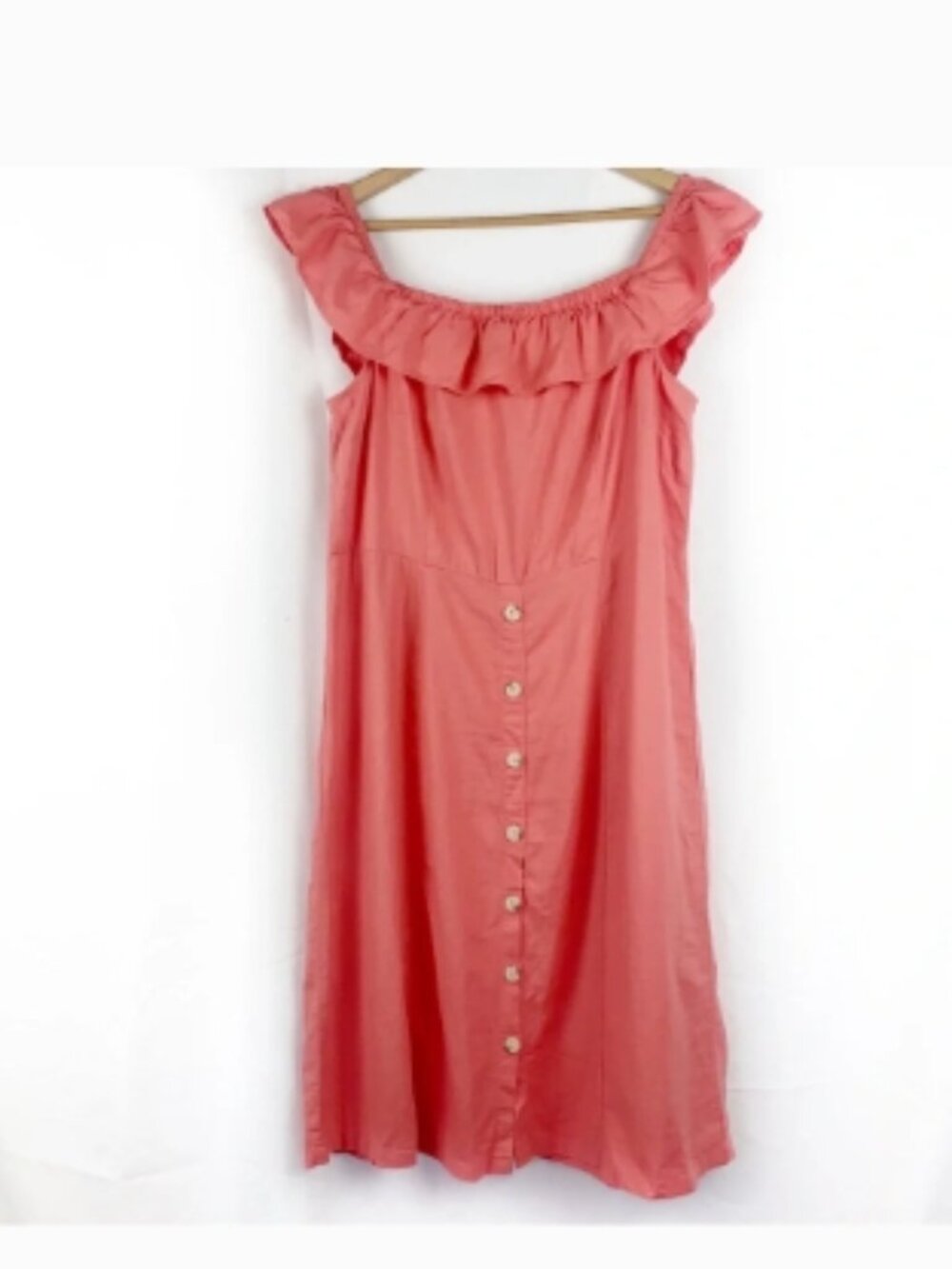 LOFT Beach Linen Off the Shoulder Button Dress